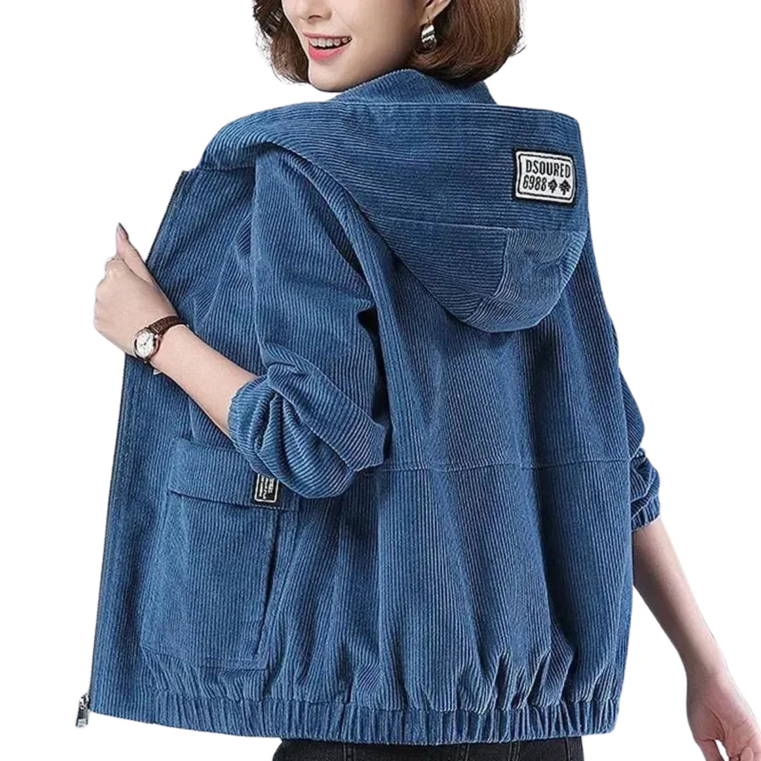 Women's Spring Fall Corduroy Casual Hooded Jacket