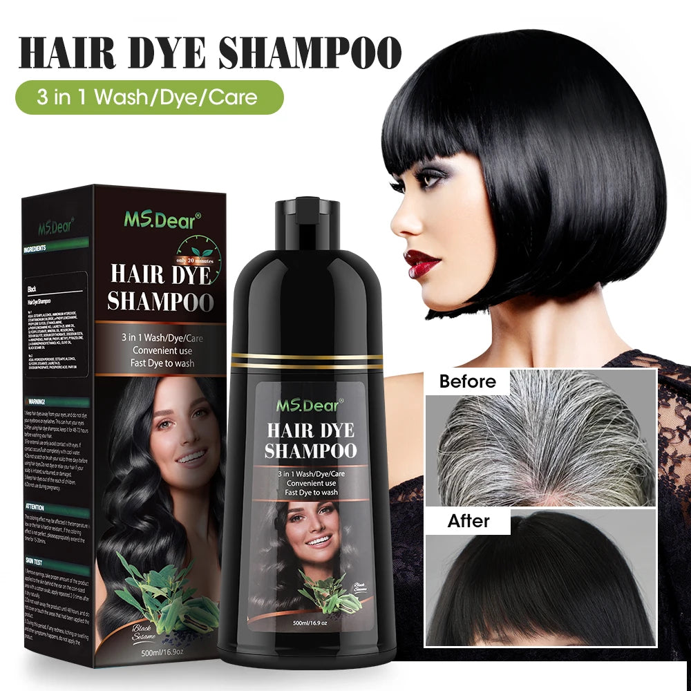 Instant Black Hair Dye Shampoo – Natural Ginseng Hair Colouring 500ml