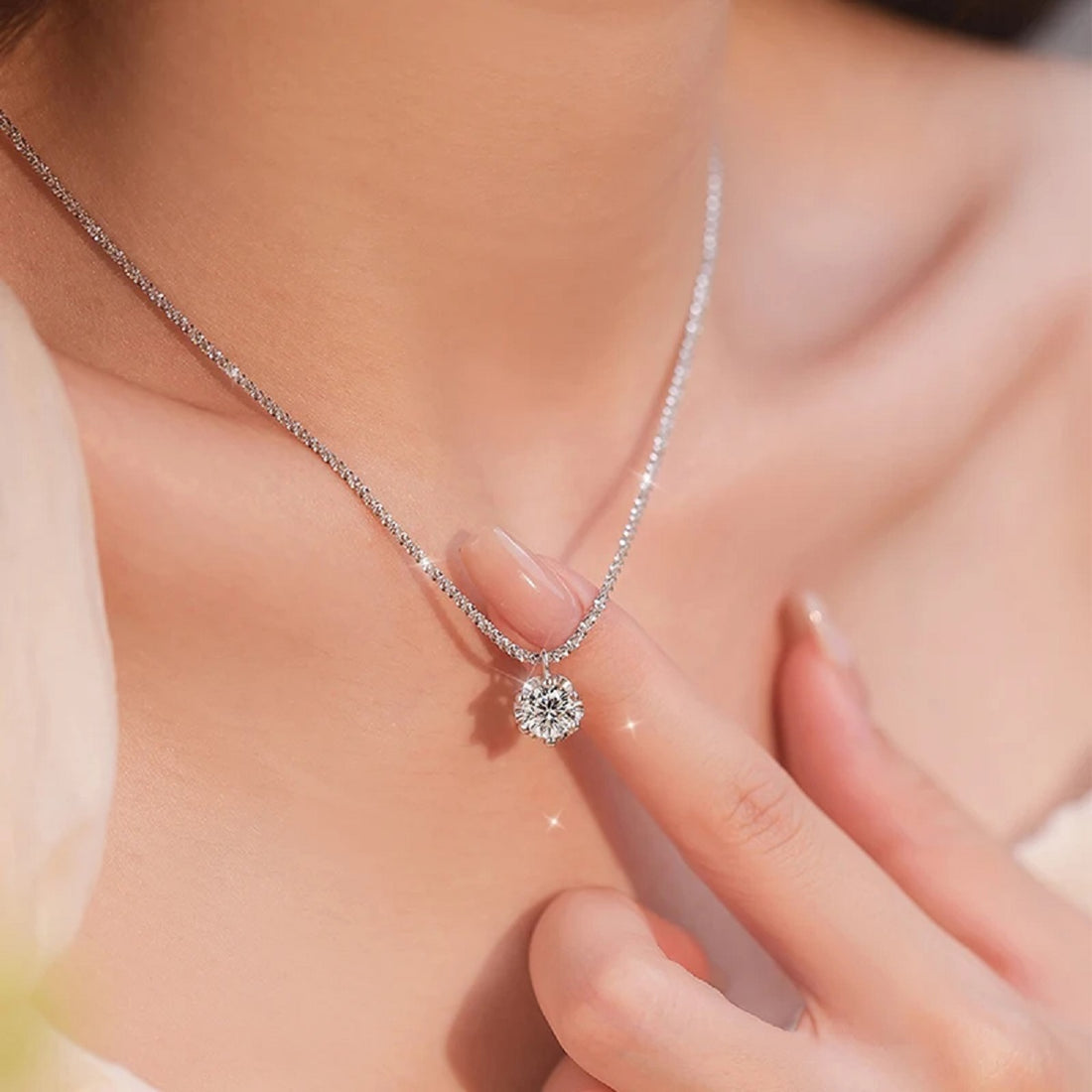 S925 Sterling Silver Sparkling Pendant Necklace