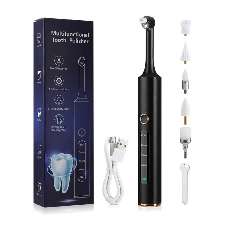 Electric Tooth Polisher Tartar Remover – 5 Replaceable Heads for Plaque and Whitening