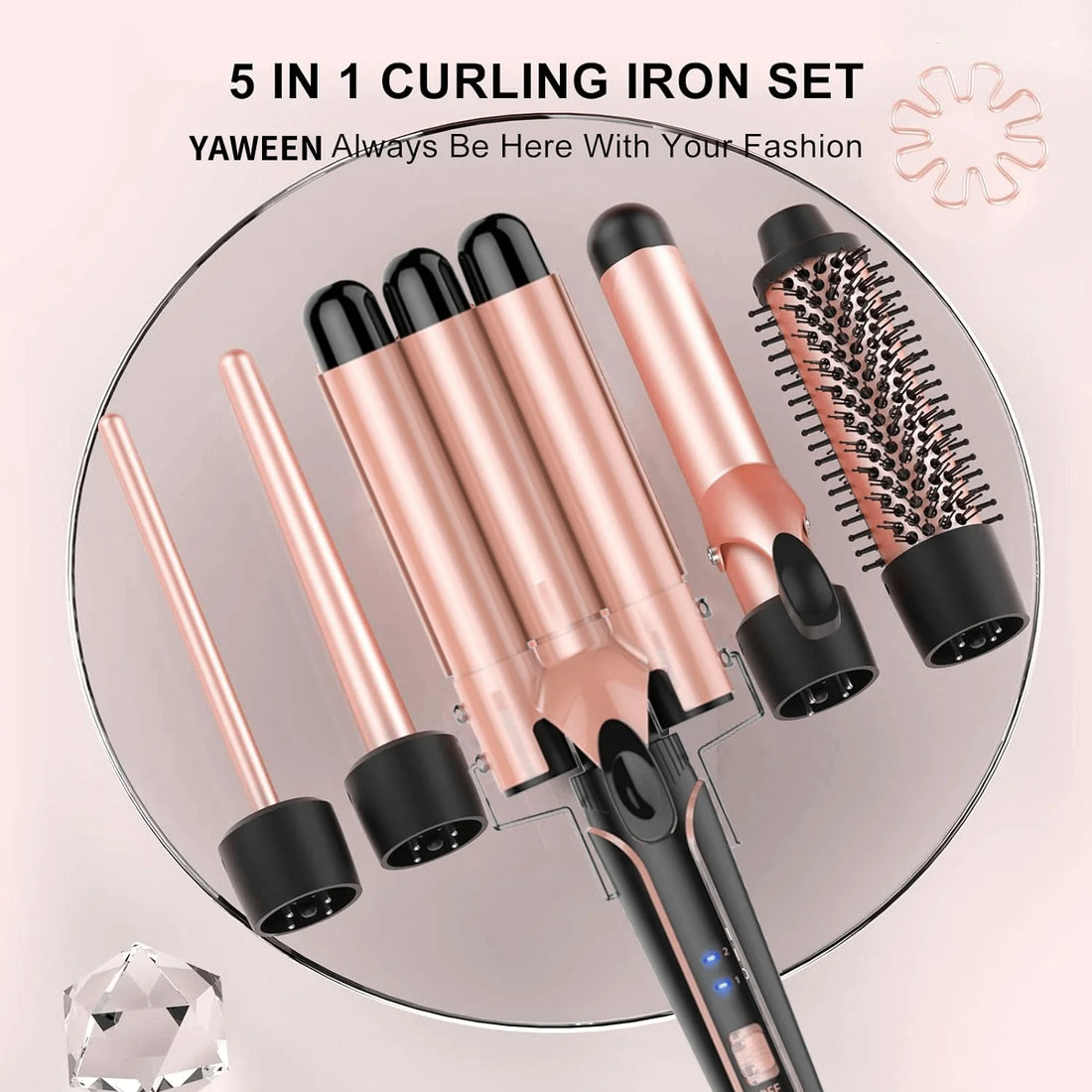 5 in 1 Hair Waver Curling Iron Interchangeable Triple Barrel and Electric Brushes