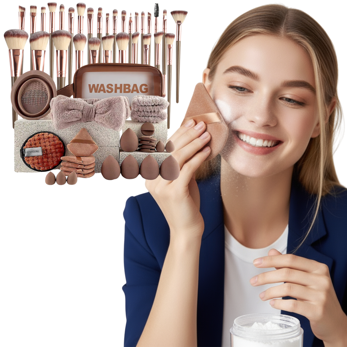 56-Piece Makeup Brush Set – Chocolate Full Face Kit with Beauty Sponge