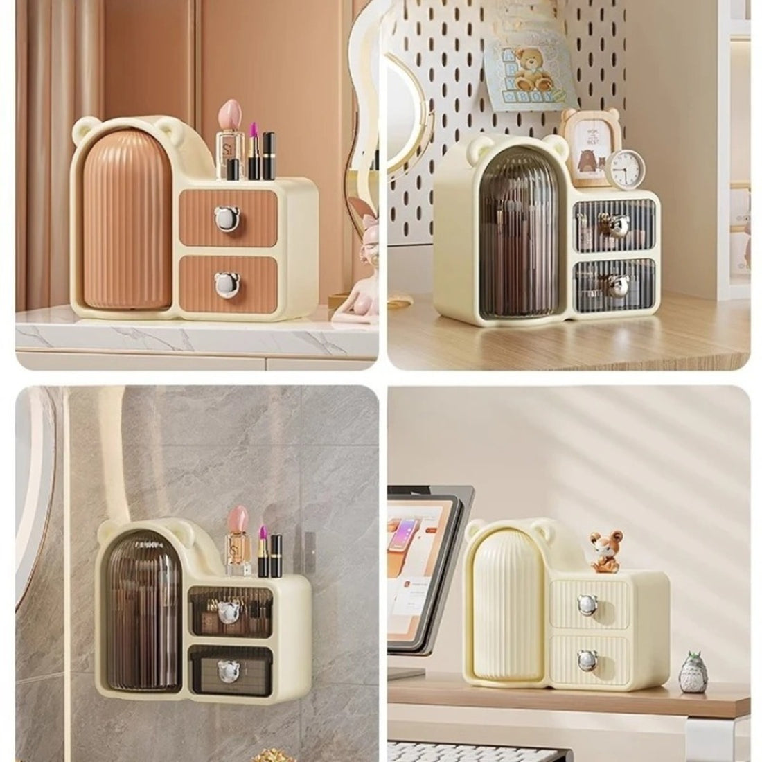 Desktop Storage Organizer – Rotating Makeup Brush Holder and Drawer Box