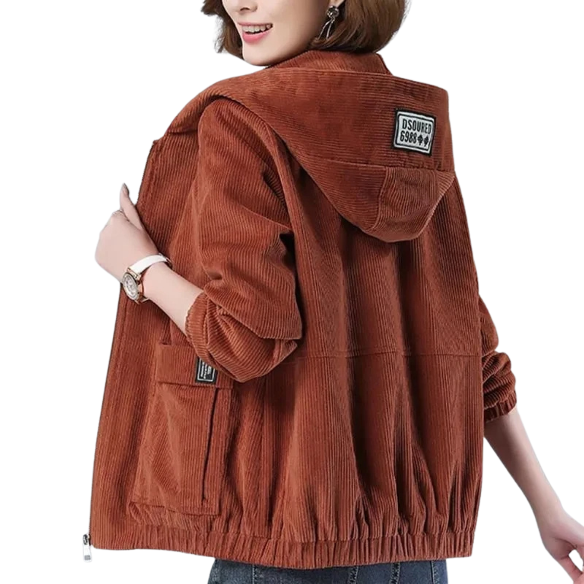 Women's Spring Fall Corduroy Casual Hooded Jacket