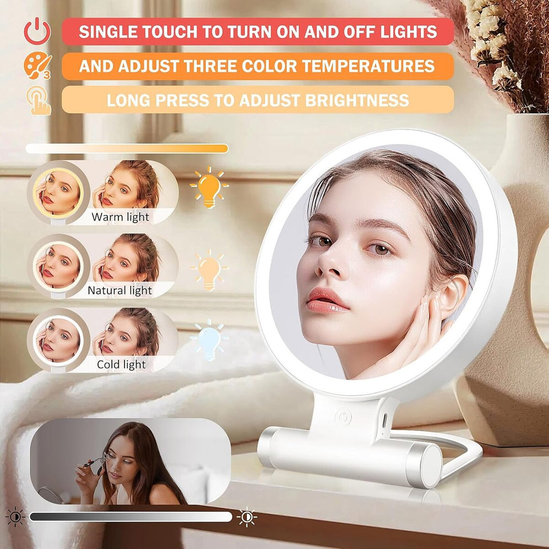 Portable Rechargeable LED Make-Up Mirror – Double-Sided Foldable Desktop