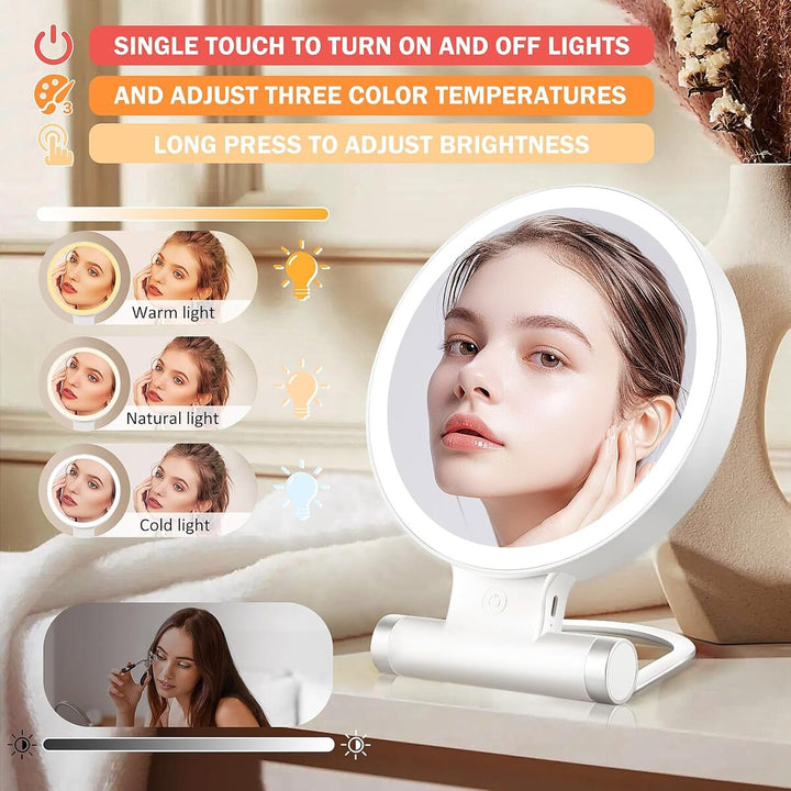 Portable Rechargeable LED Make-Up Mirror – Double-Sided Foldable Desktop