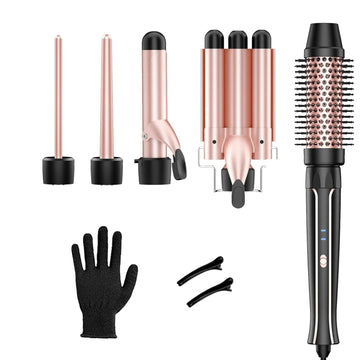 5 in 1 Hair Waver Curling Iron Interchangeable Triple Barrel and Electric Brushes