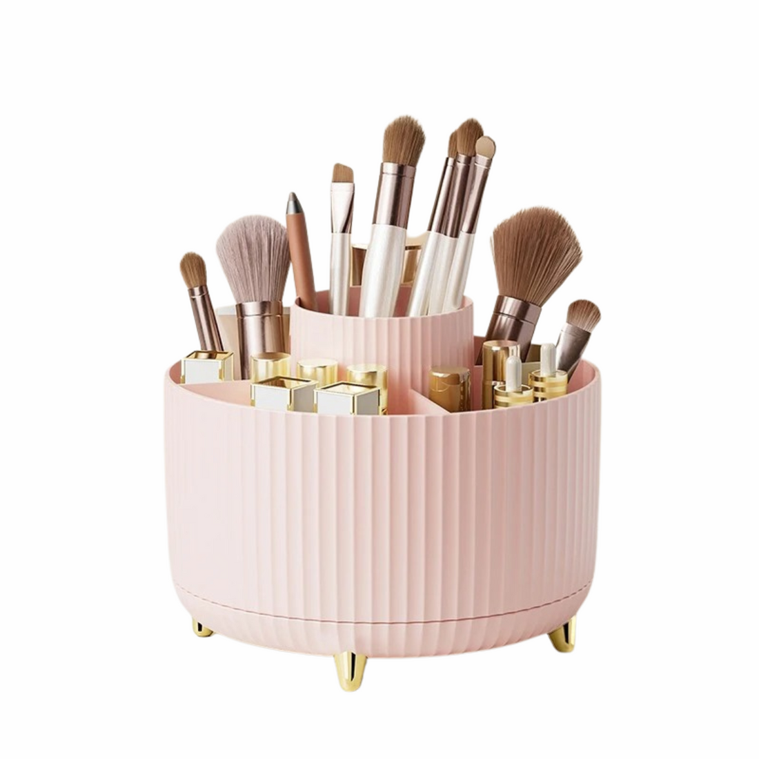 Rotating Makeup Brush Organizer – 360° Spinning Cosmetic Holder Box