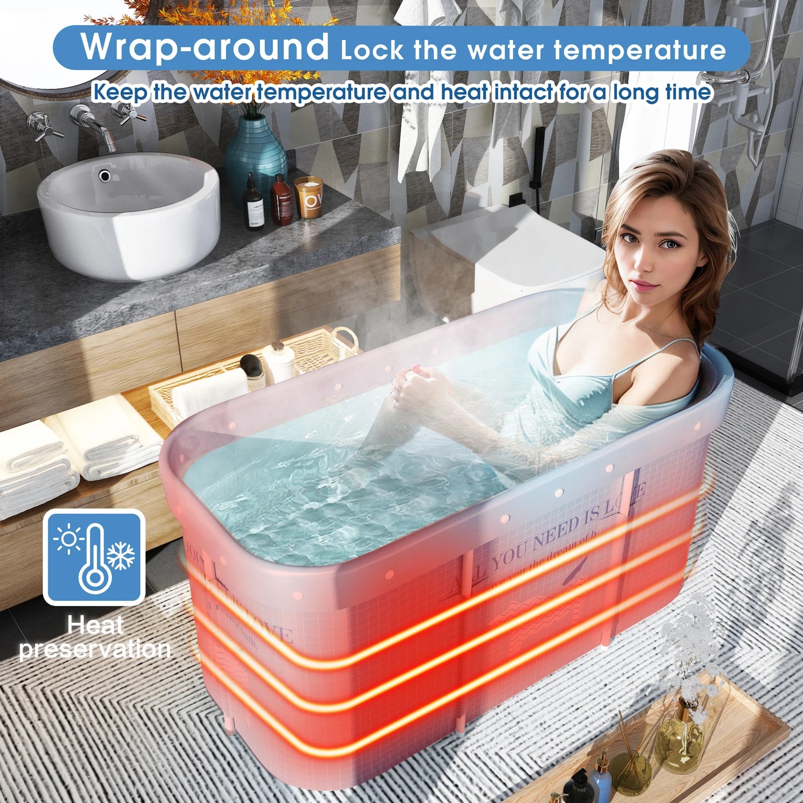 Portable Foldable Bathtub – Adult Standing Soaking Bath Tub