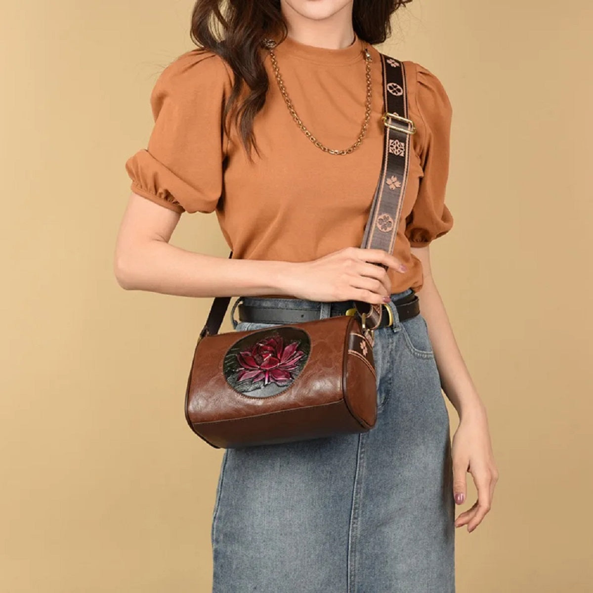 Chic Printed Soft Leather Crossbody Bag for Women