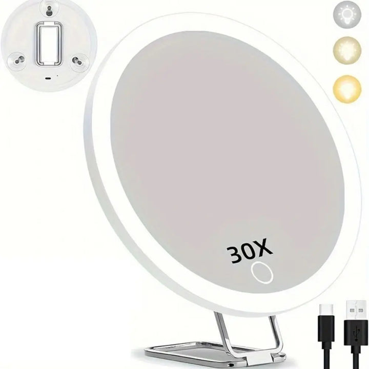 LED Magnifying Make-Up Mirror – 360° Adjustable Suction Cup Foldable