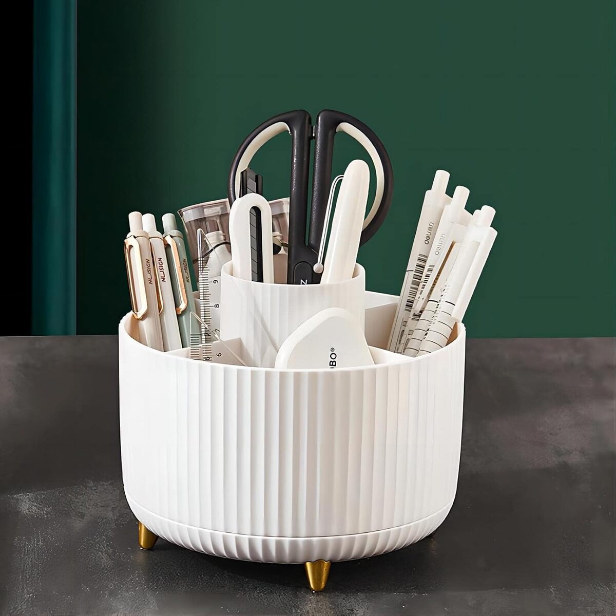 Rotating Makeup Brush Organizer – 360° Spinning Cosmetic Holder Box