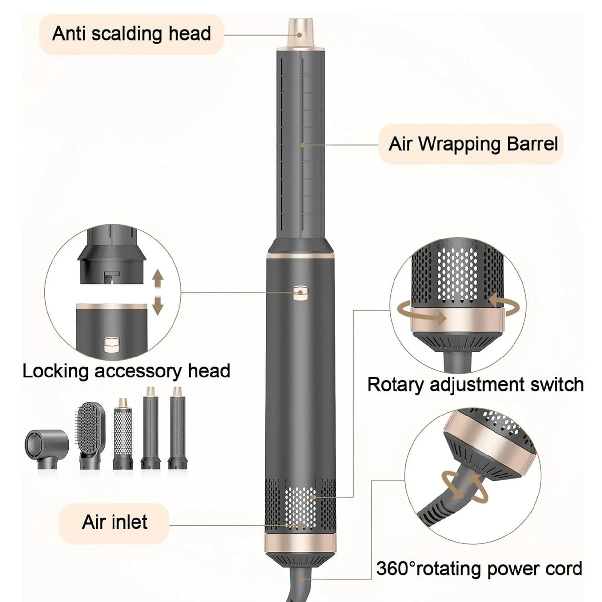 5-in-1 Foldable Hair Dryer – Portable Styling Brush Curler and Straightener