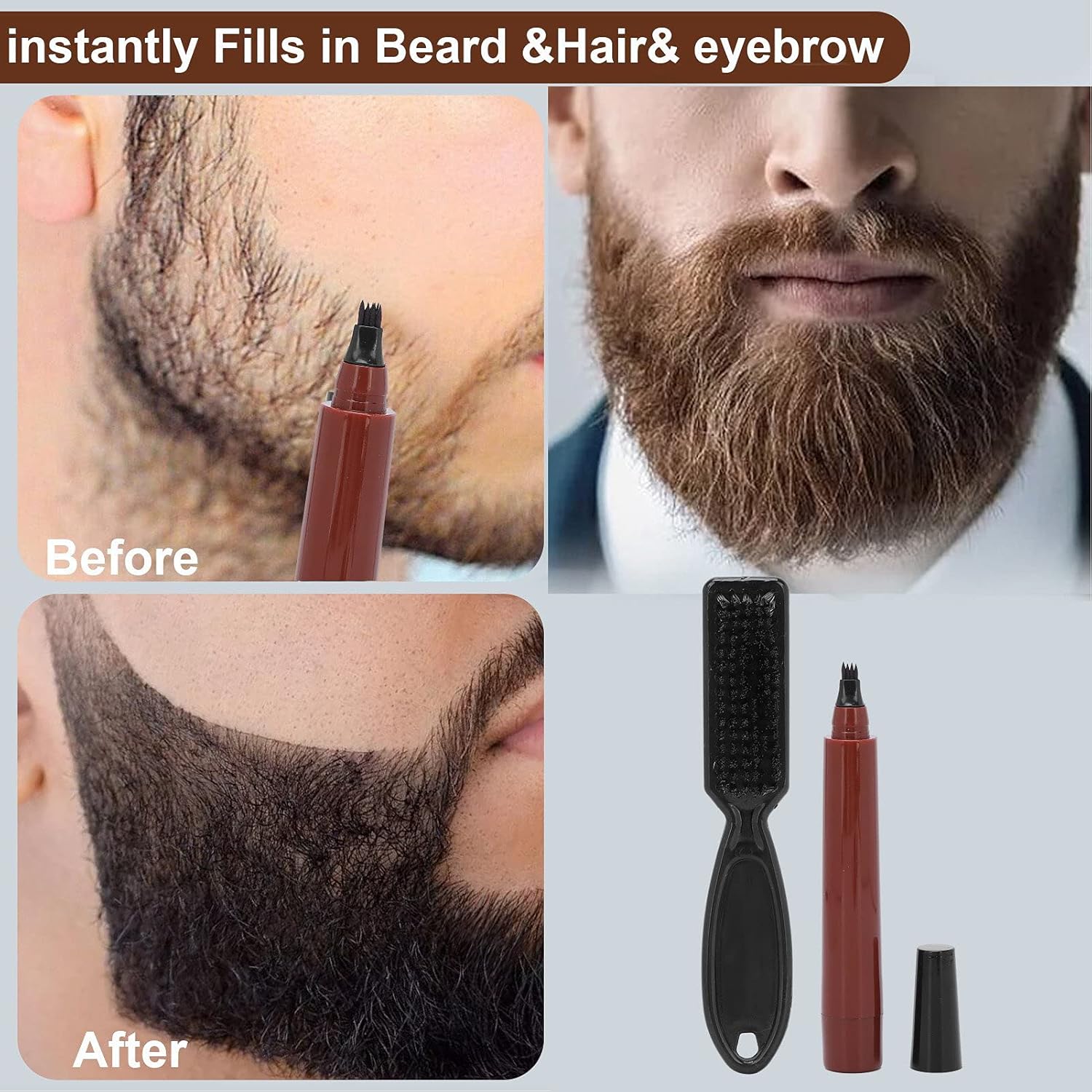 Beard Filling Pen Kit – Waterproof Beard Pencil and Brush