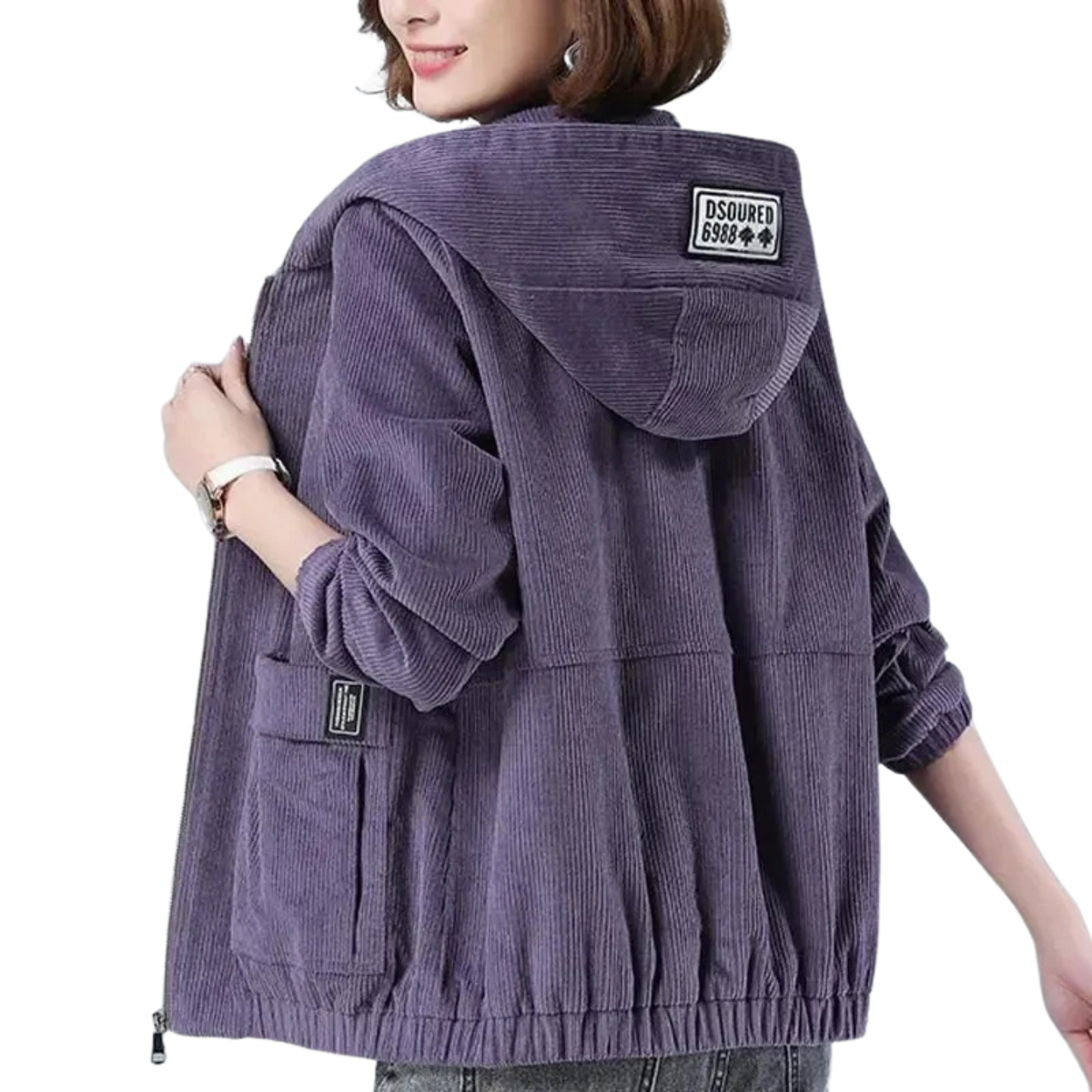 Women's Spring Fall Corduroy Casual Hooded Jacket