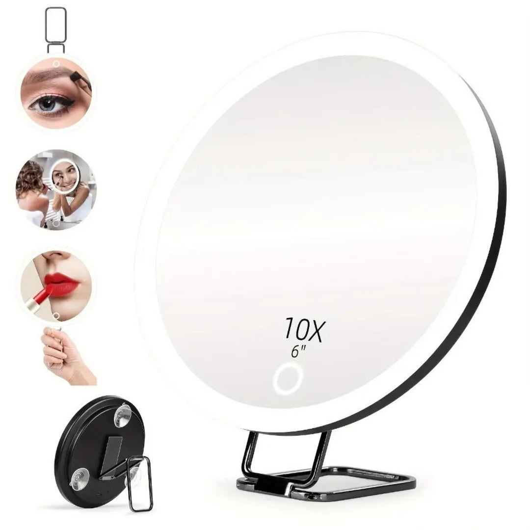 LED Magnifying Make-Up Mirror – 360° Adjustable Suction Cup Foldable