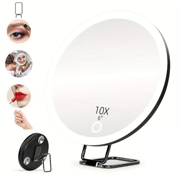 LED Magnifying Make-Up Mirror – 360° Adjustable Suction Cup Foldable
