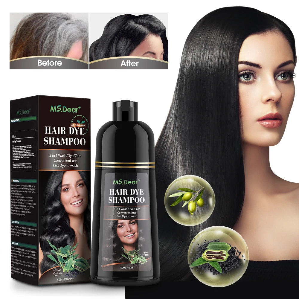Instant Black Hair Dye Shampoo – Natural Ginseng Hair Colouring 500ml