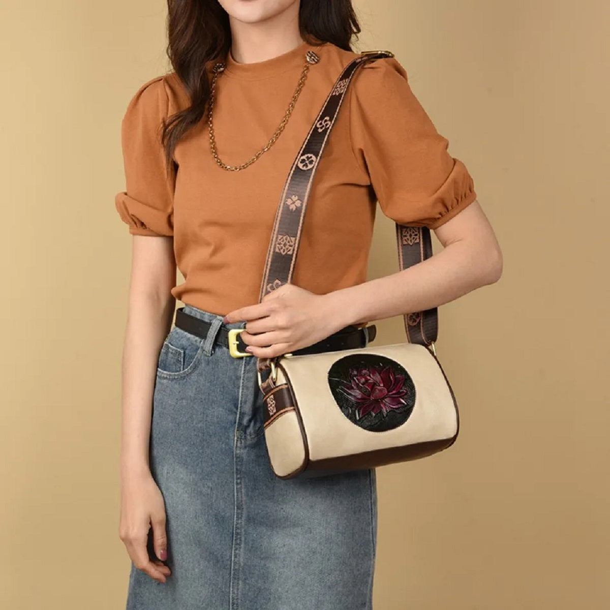 Chic Printed Soft Leather Crossbody Bag for Women