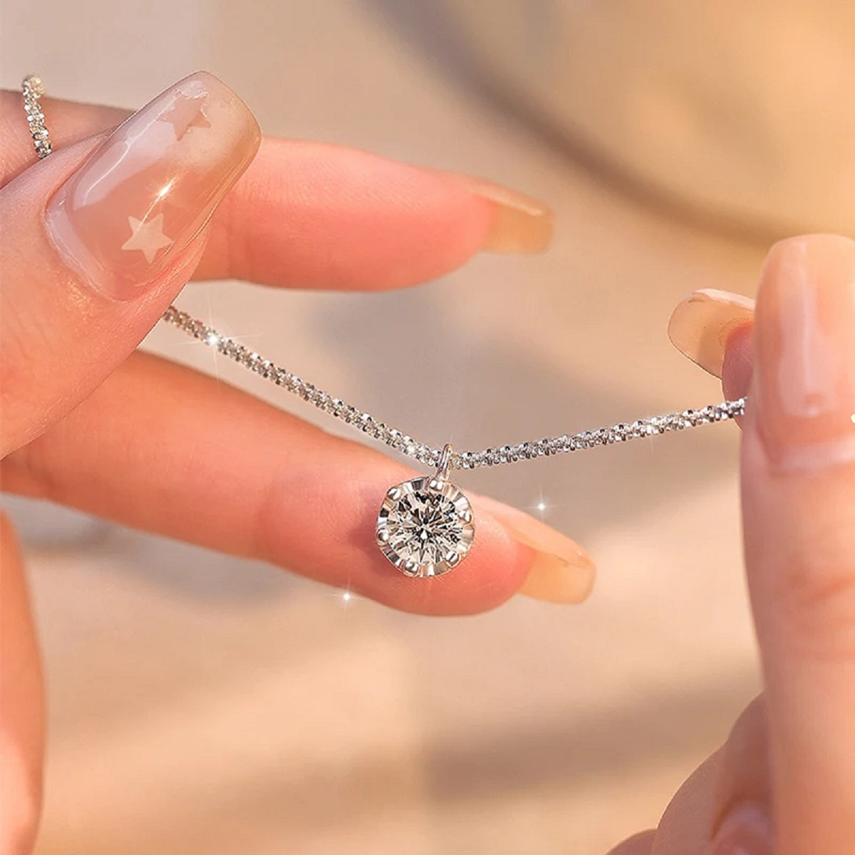 S925 Sterling Silver Sparkling Pendant Necklace