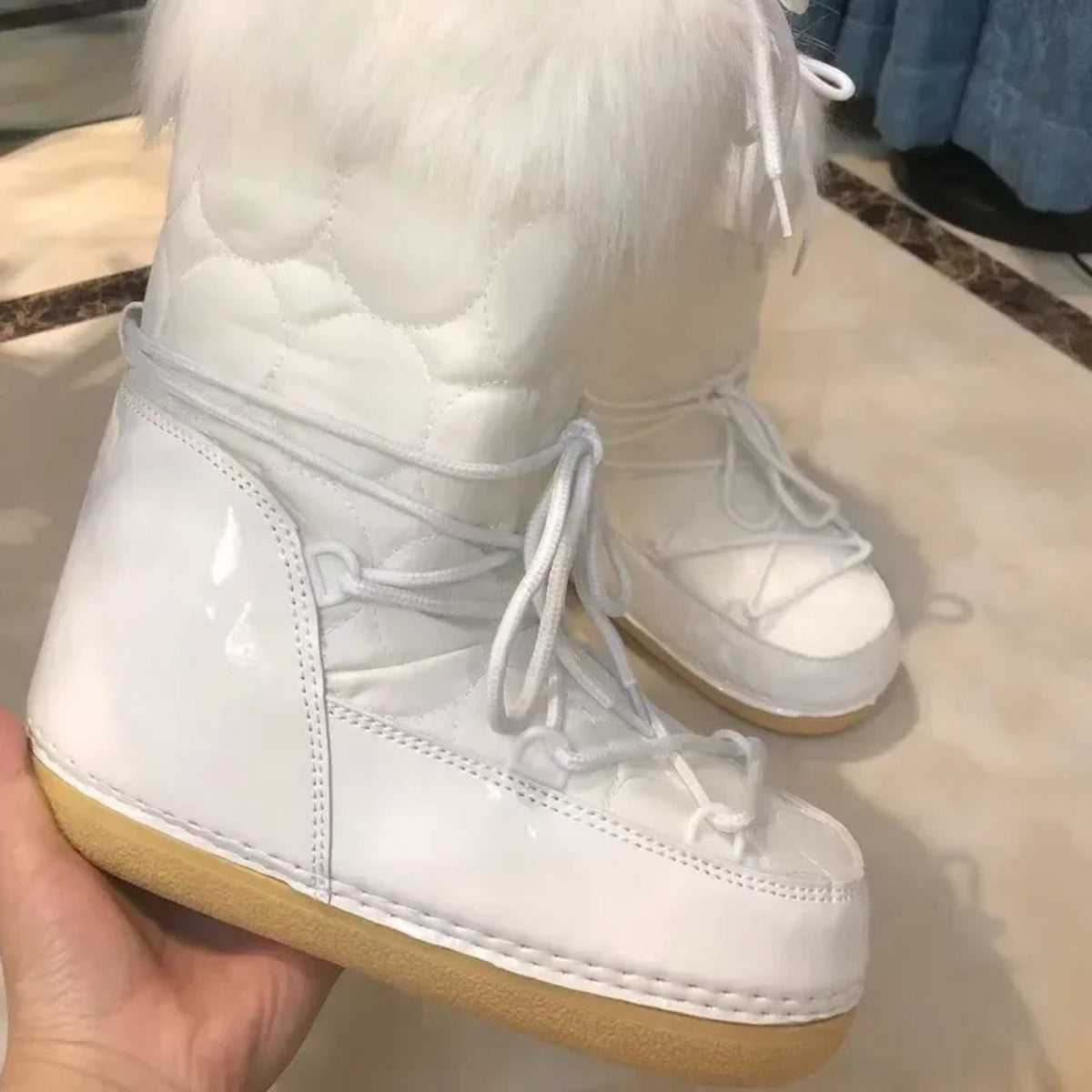Women’s Winter Snow Boots – Fluffy Lace-Up Mid-Calf Ski Boots