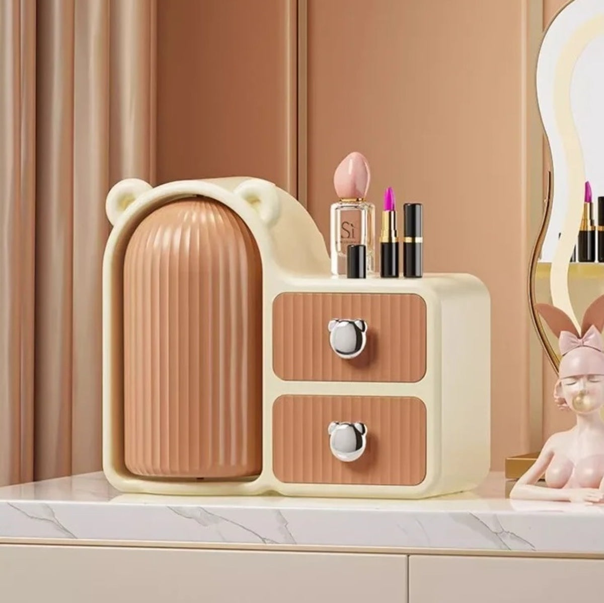 Desktop Storage Organizer – Rotating Makeup Brush Holder and Drawer Box