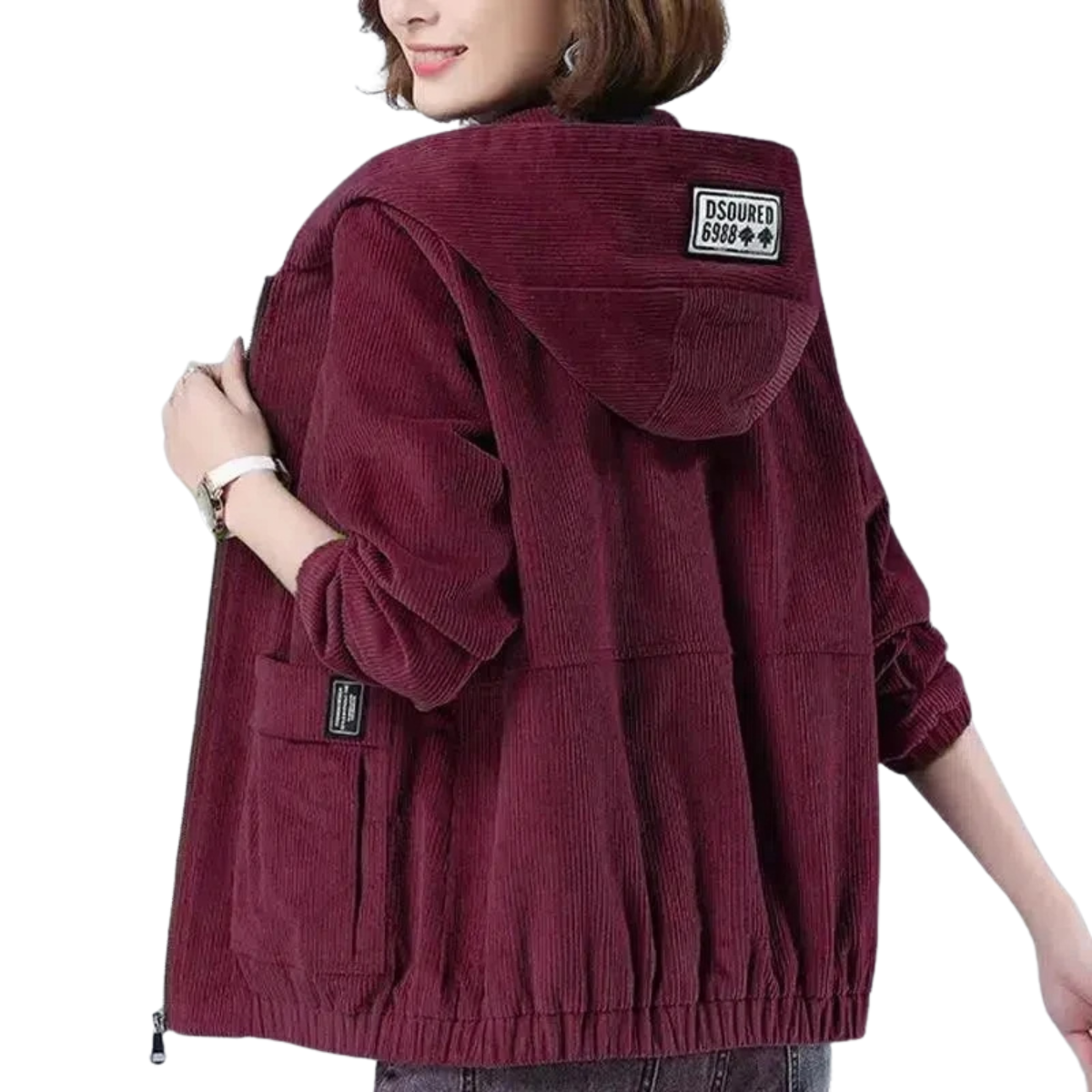 Women's Spring Fall Corduroy Casual Hooded Jacket