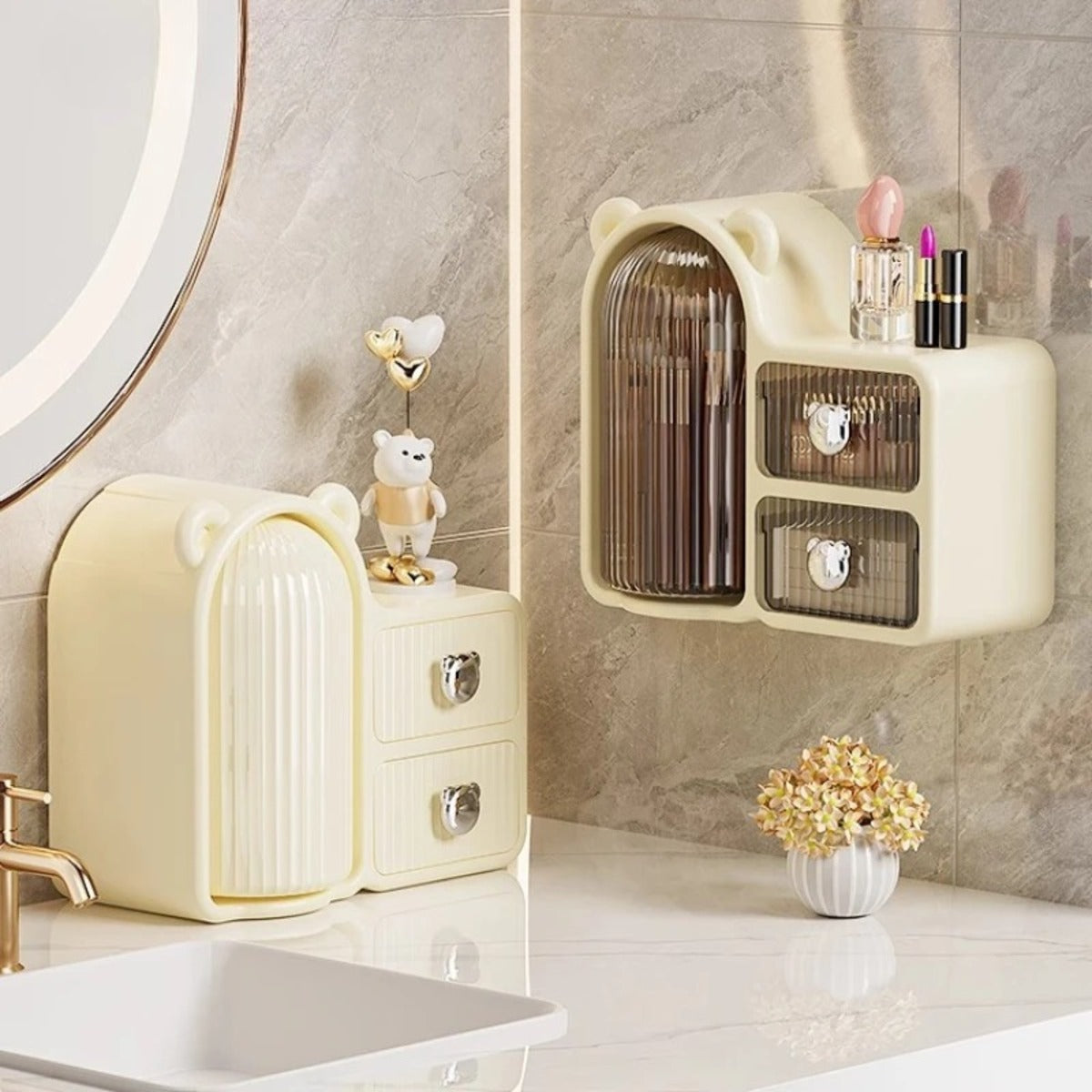 Desktop Storage Organizer – Rotating Makeup Brush Holder and Drawer Box