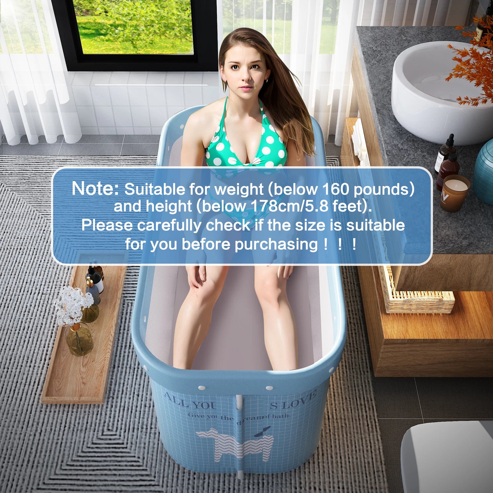 Portable Foldable Bathtub – Adult Standing Soaking Bath Tub