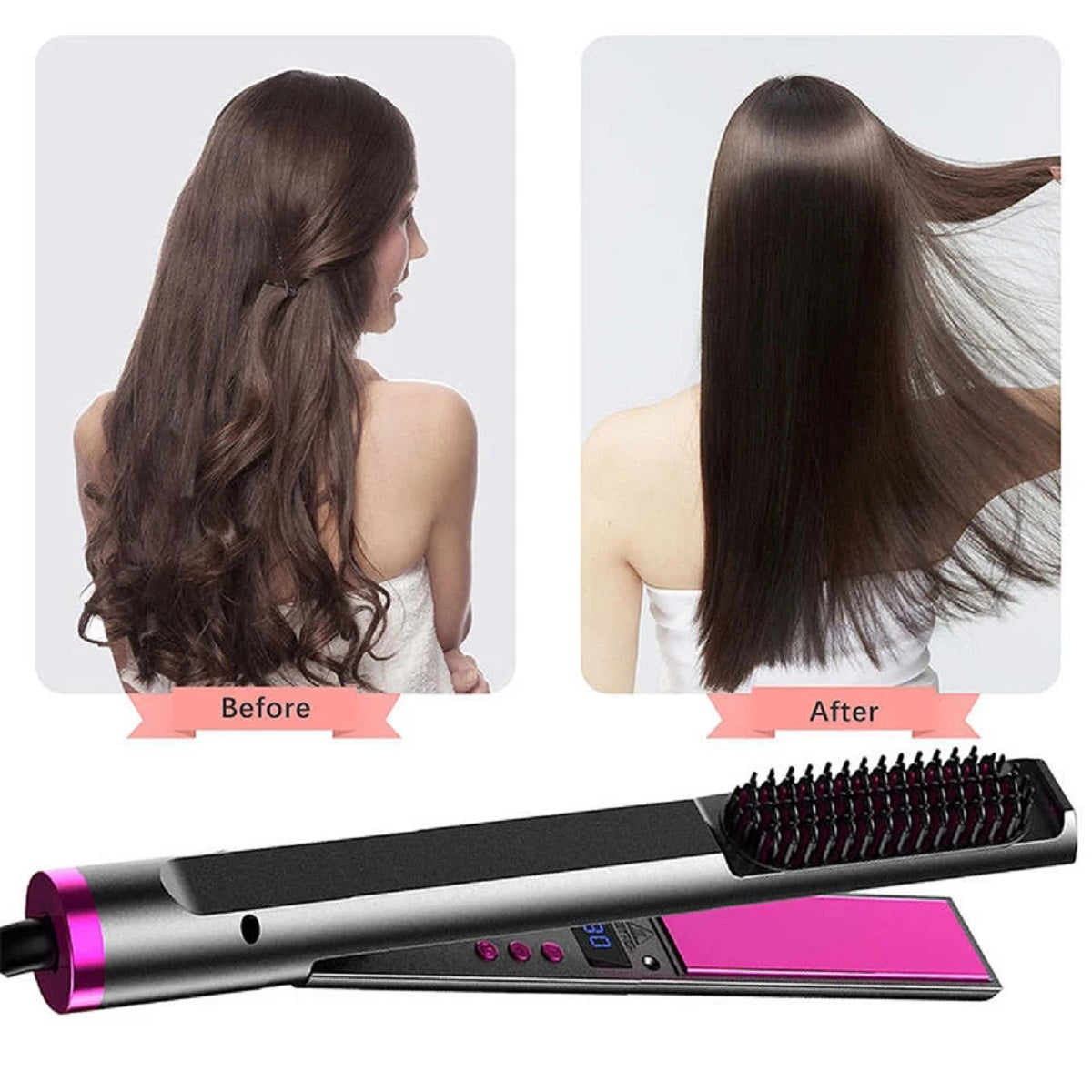 2 in 1 Ceramic Flat Iron Hair Straightener And Hot Brush