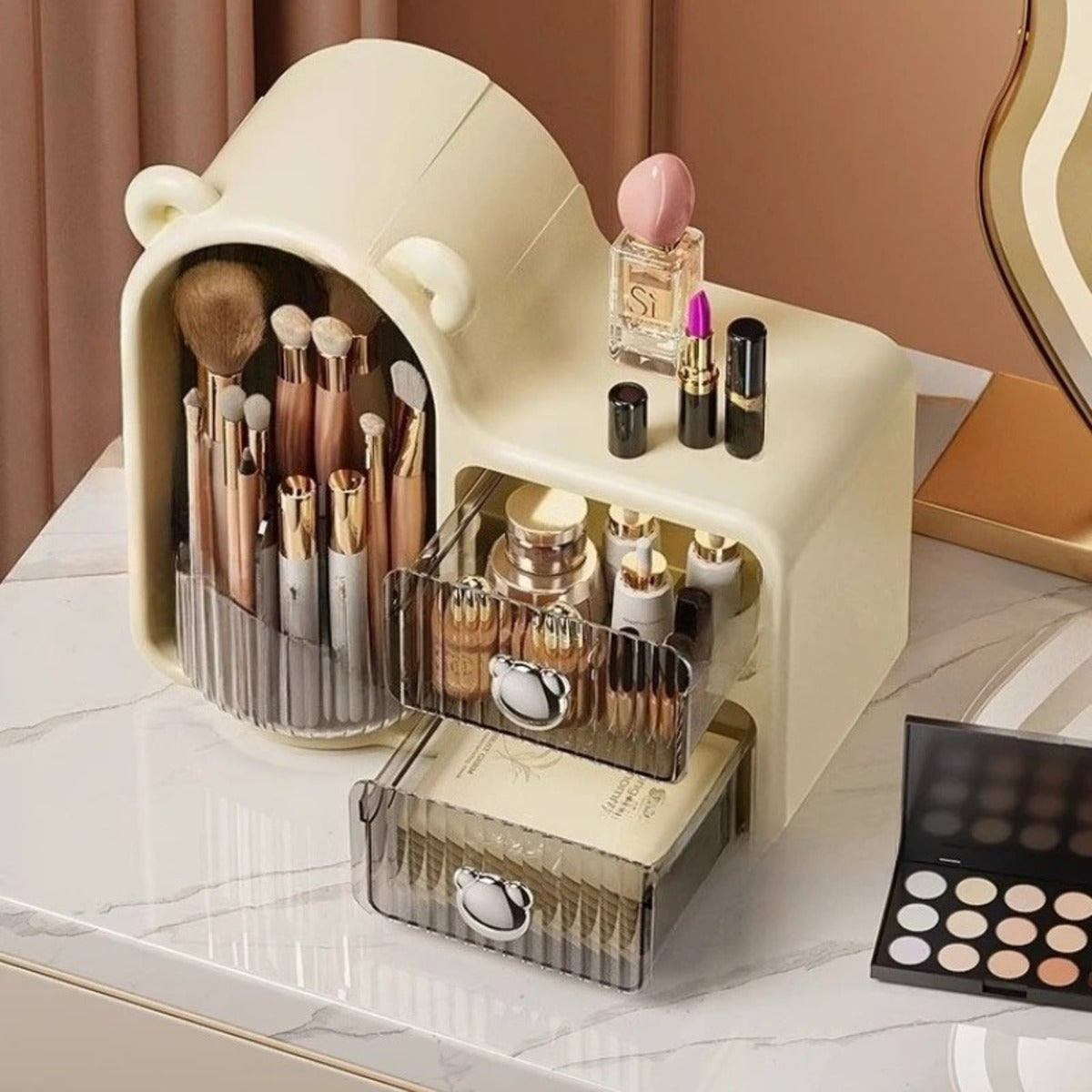 Desktop Storage Organizer – Rotating Makeup Brush Holder and Drawer Box