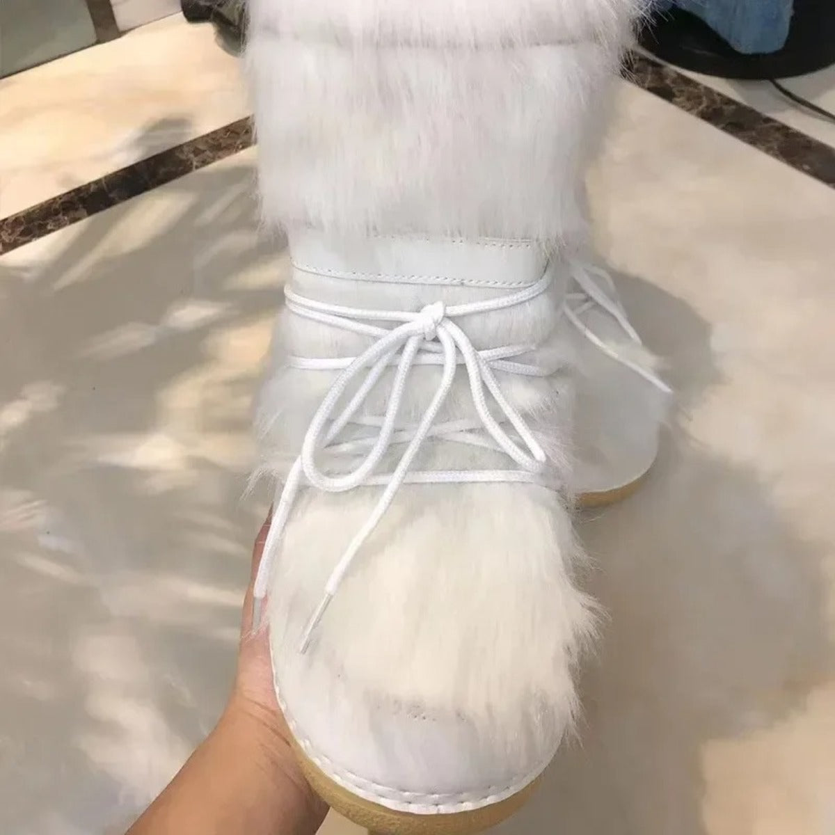Women’s Winter Snow Boots – Fluffy Lace-Up Mid-Calf Ski Boots