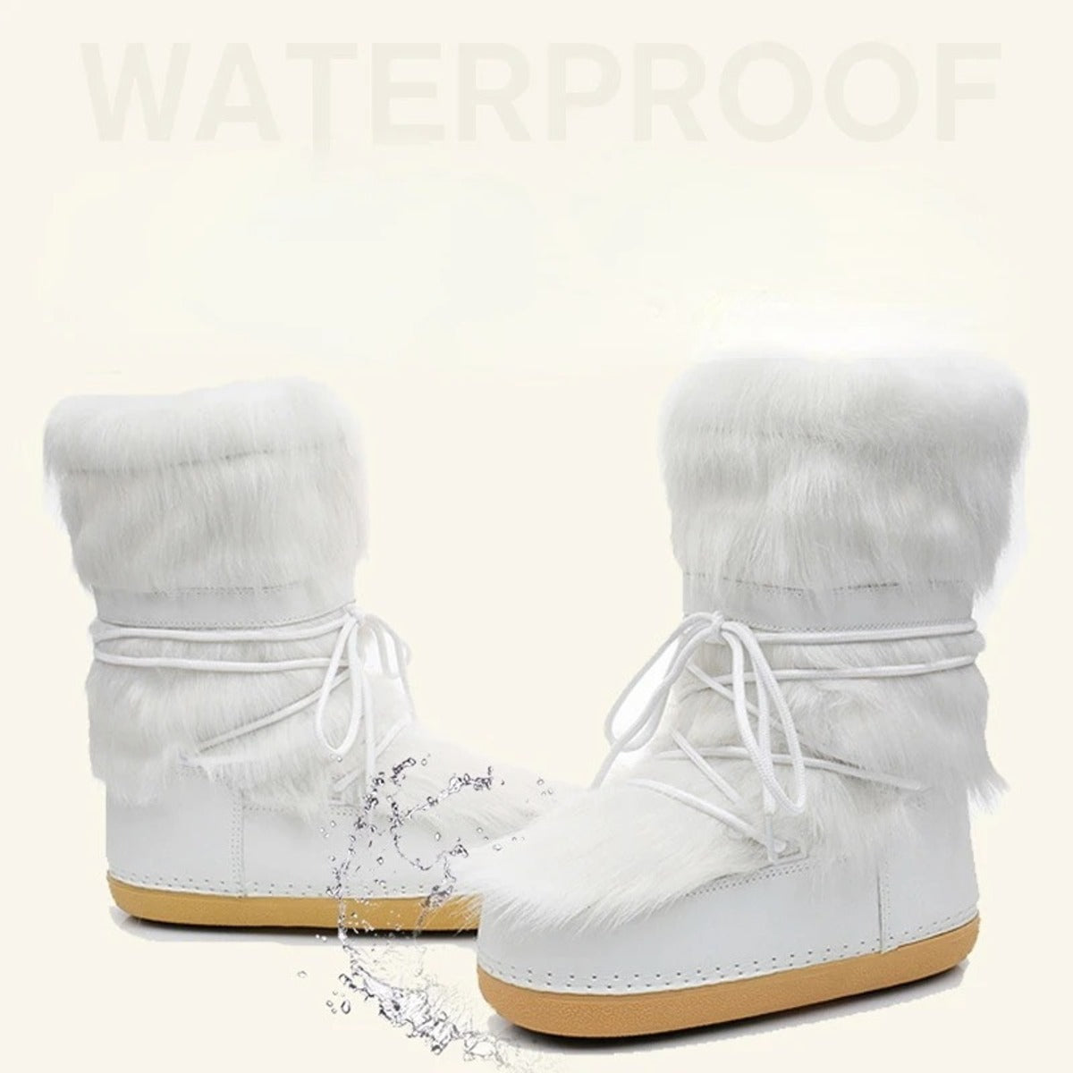 Women’s Winter Snow Boots – Fluffy Lace-Up Mid-Calf Ski Boots