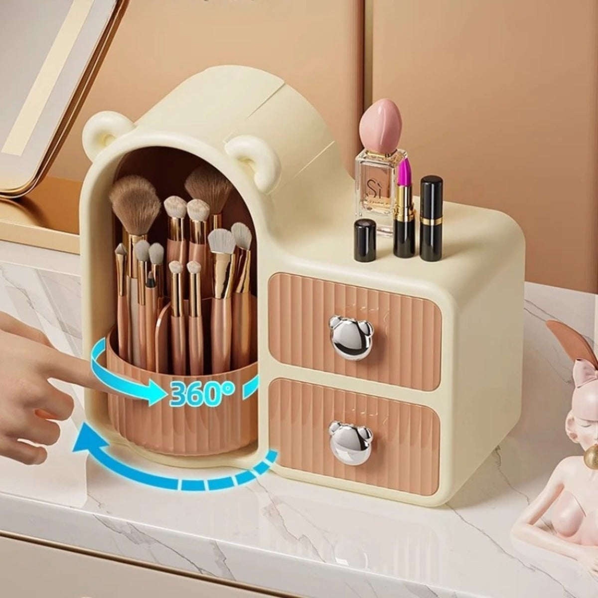 Desktop Storage Organizer – Rotating Makeup Brush Holder and Drawer Box