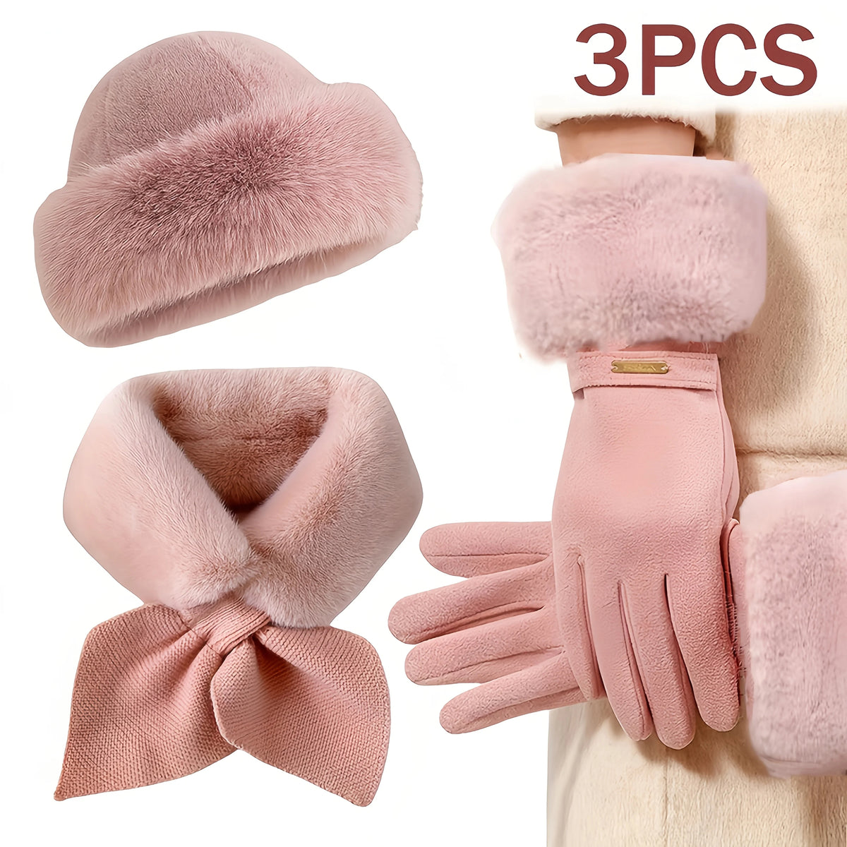 Women’s 3-Piece Winter Set – Hat Scarf and Gloves for Cold Weather