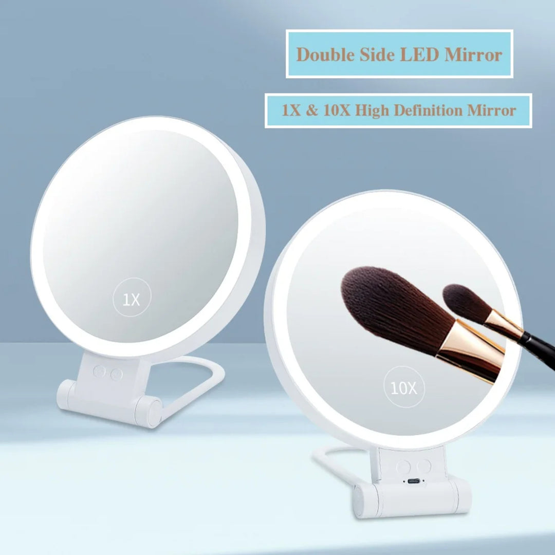 Portable Rechargeable LED Make-Up Mirror – Double-Sided Foldable Desktop
