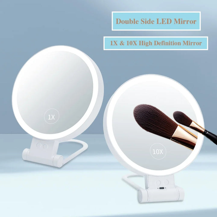 Portable Rechargeable LED Make-Up Mirror – Double-Sided Foldable Desktop