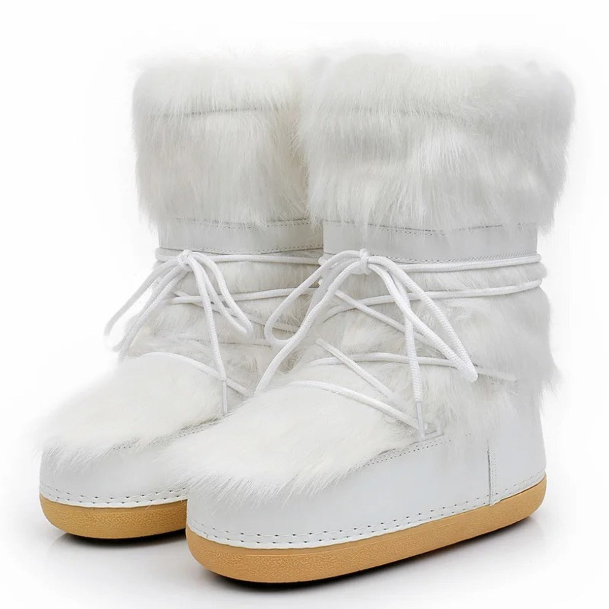 Women’s Winter Snow Boots – Fluffy Lace-Up Mid-Calf Ski Boots