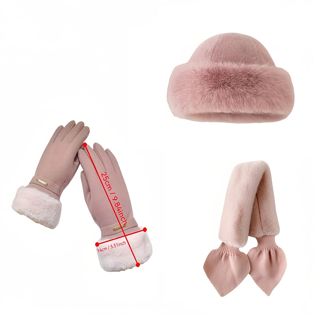 Women’s 3-Piece Winter Set – Hat Scarf and Gloves for Cold Weather