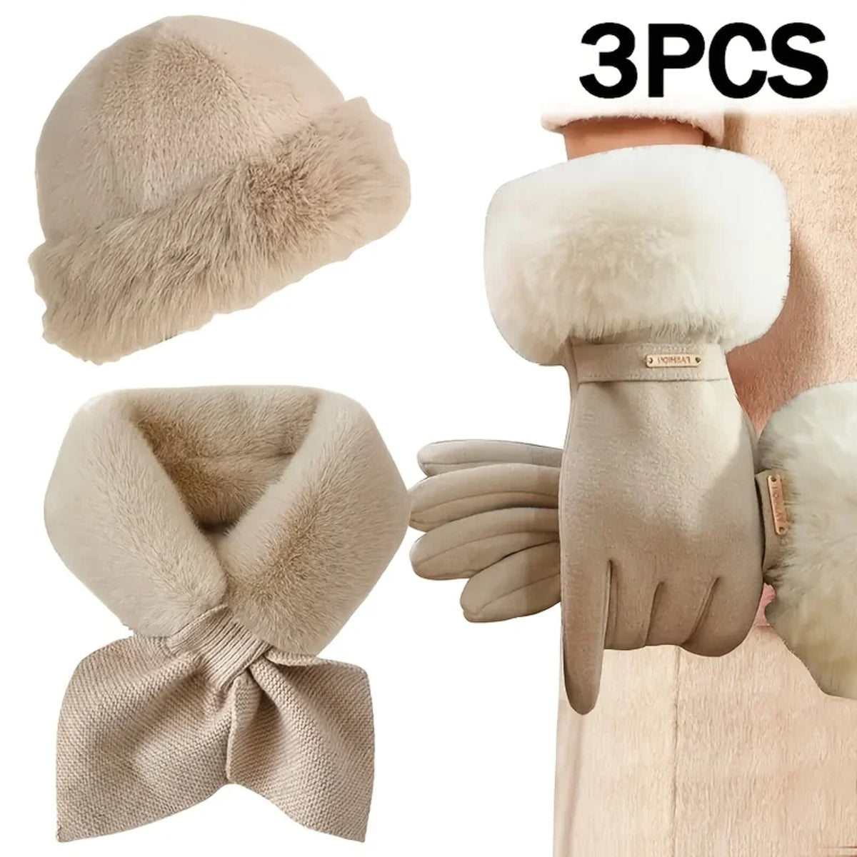 Women’s 3-Piece Winter Set – Hat Scarf and Gloves for Cold Weather