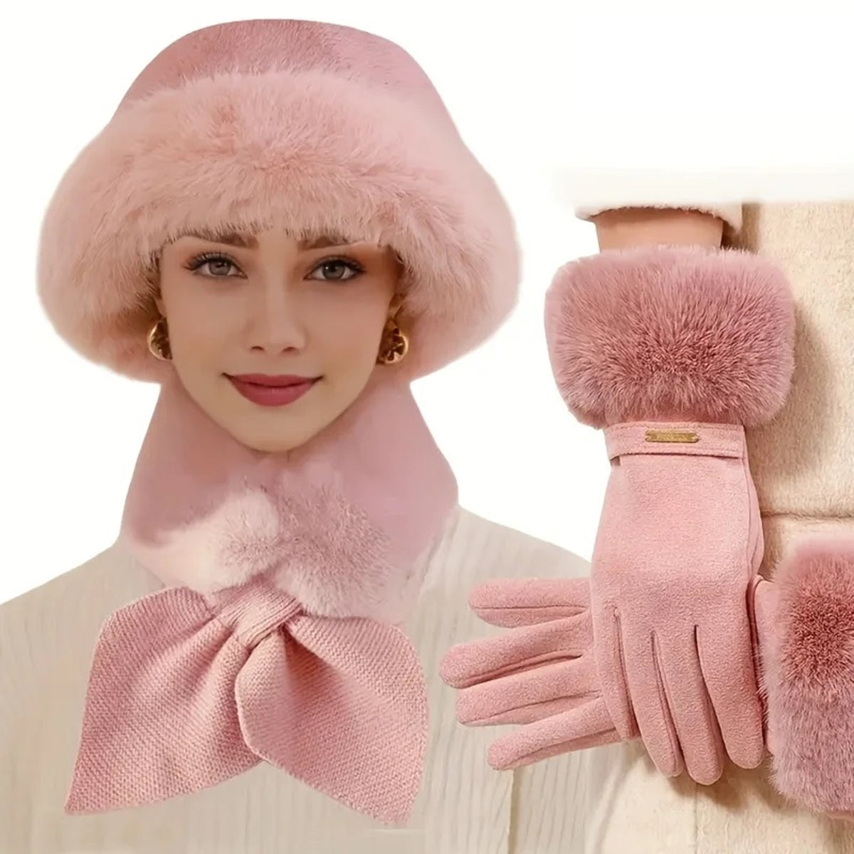 Women’s 3-Piece Winter Set – Hat Scarf and Gloves for Cold Weather