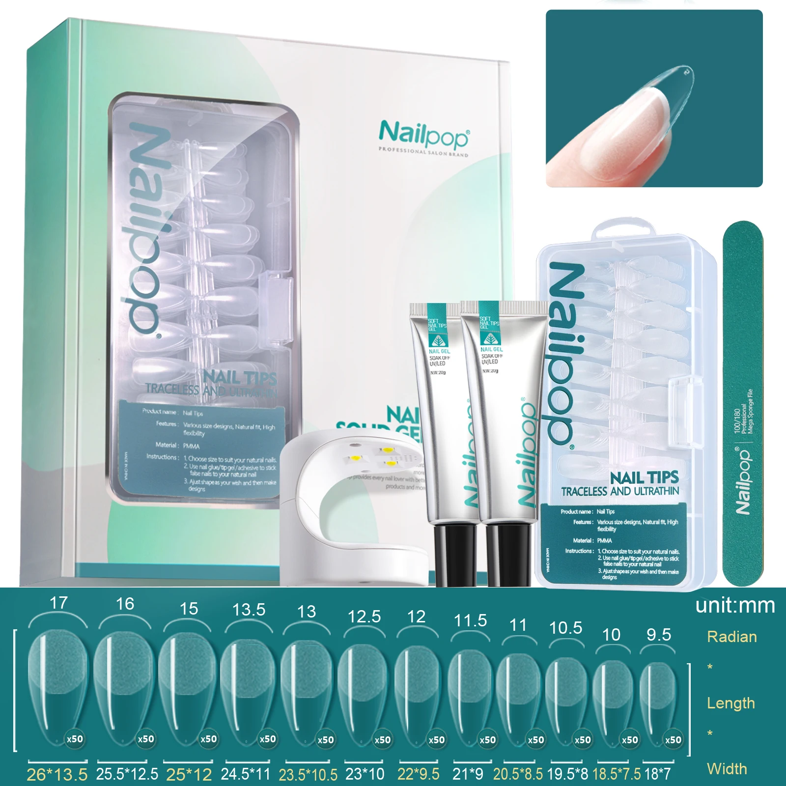 Glue Gel Nail Extension Set with Soft Gel UV Lamp
