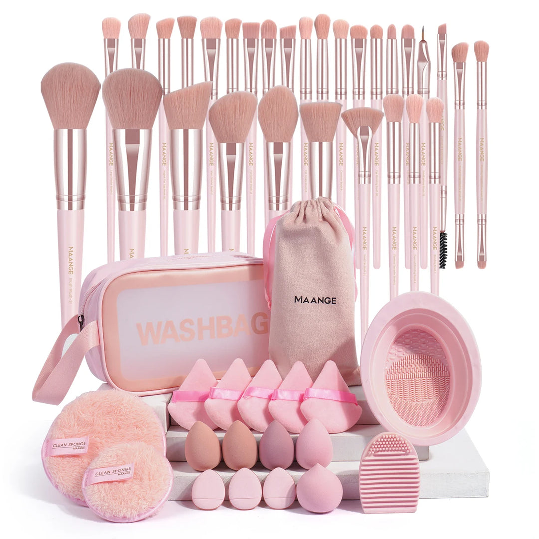 45Pcs Professional Foundation Brush Sponge Puff Cleaning Makeup Tool Kit