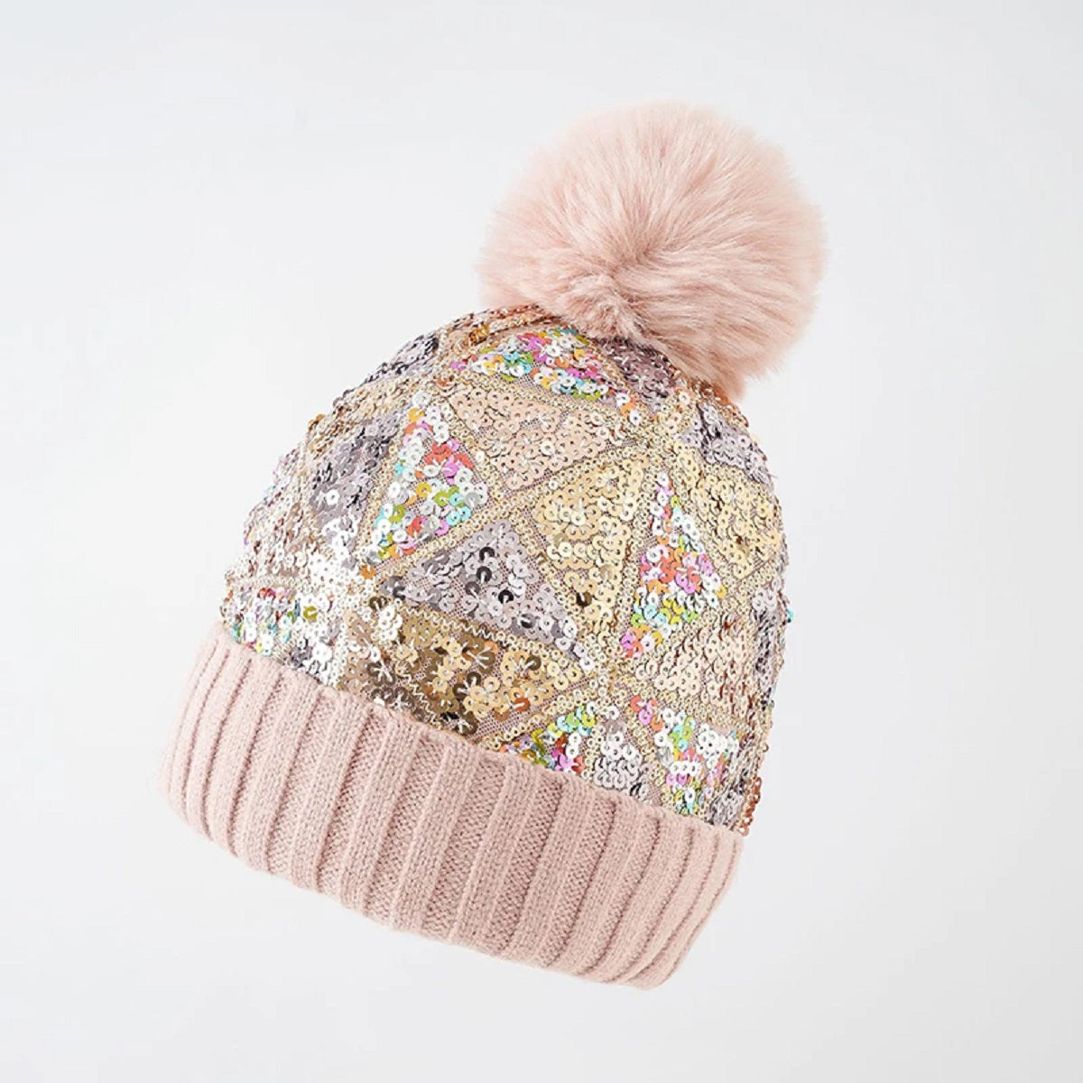 Women's Sequin Knitted Beanie Hat Shiny Bling Skull Cap