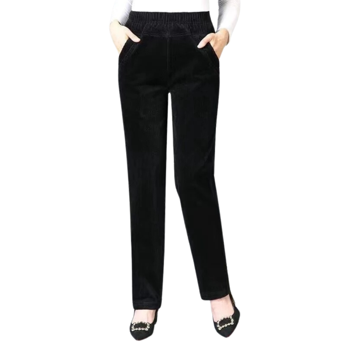 Women's Corduroy Warm Plush Thick High Waist Pants Trousers