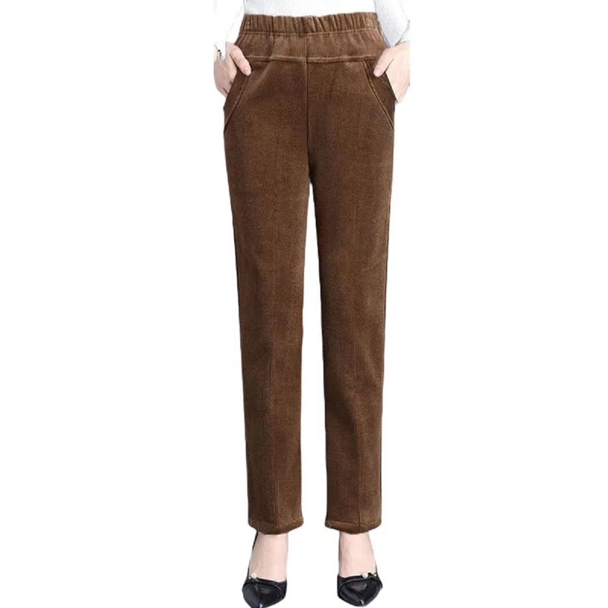 Women's Corduroy Warm Plush Thick High Waist Pants Trousers