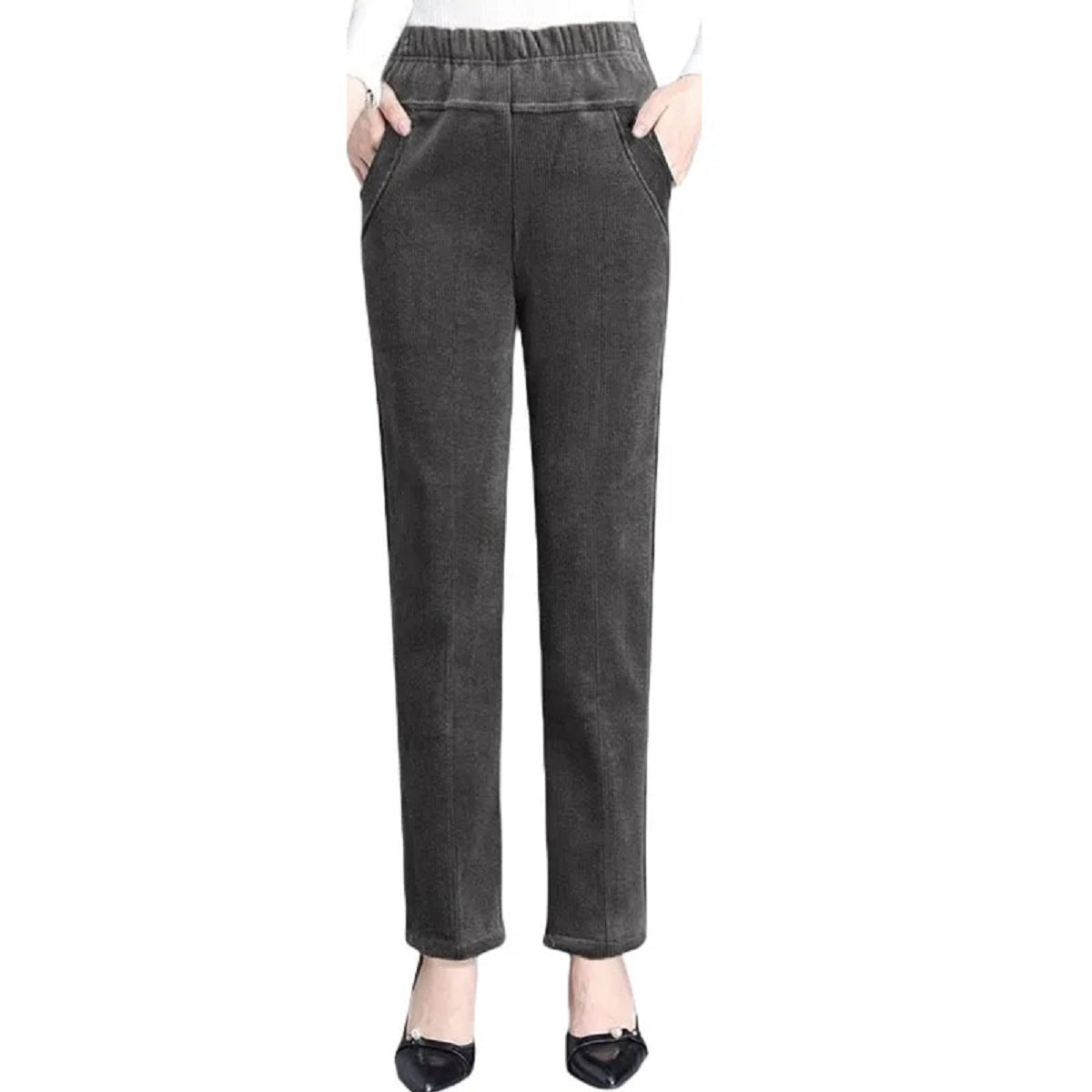 Women's Corduroy Warm Plush Thick High Waist Pants Trousers