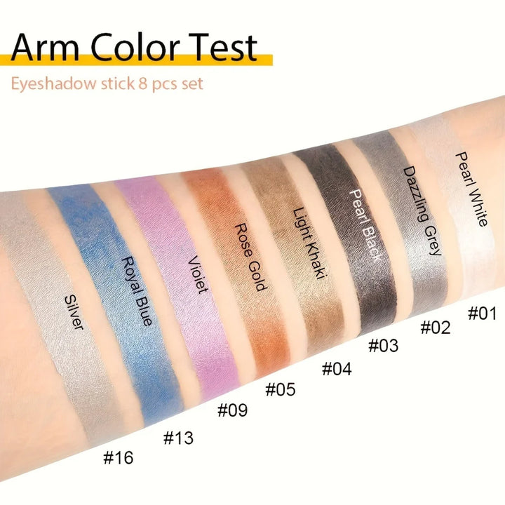 Metallic Eyeshadow 8-Pc Stick Set – Waterproof Long-Lasting and Multi-Colour