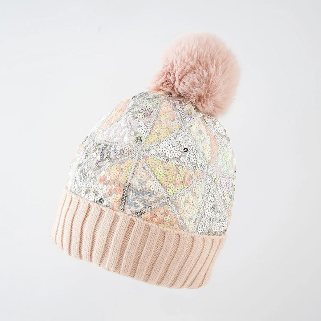 Women's Sequin Knitted Beanie Hat Shiny Bling Skull Cap