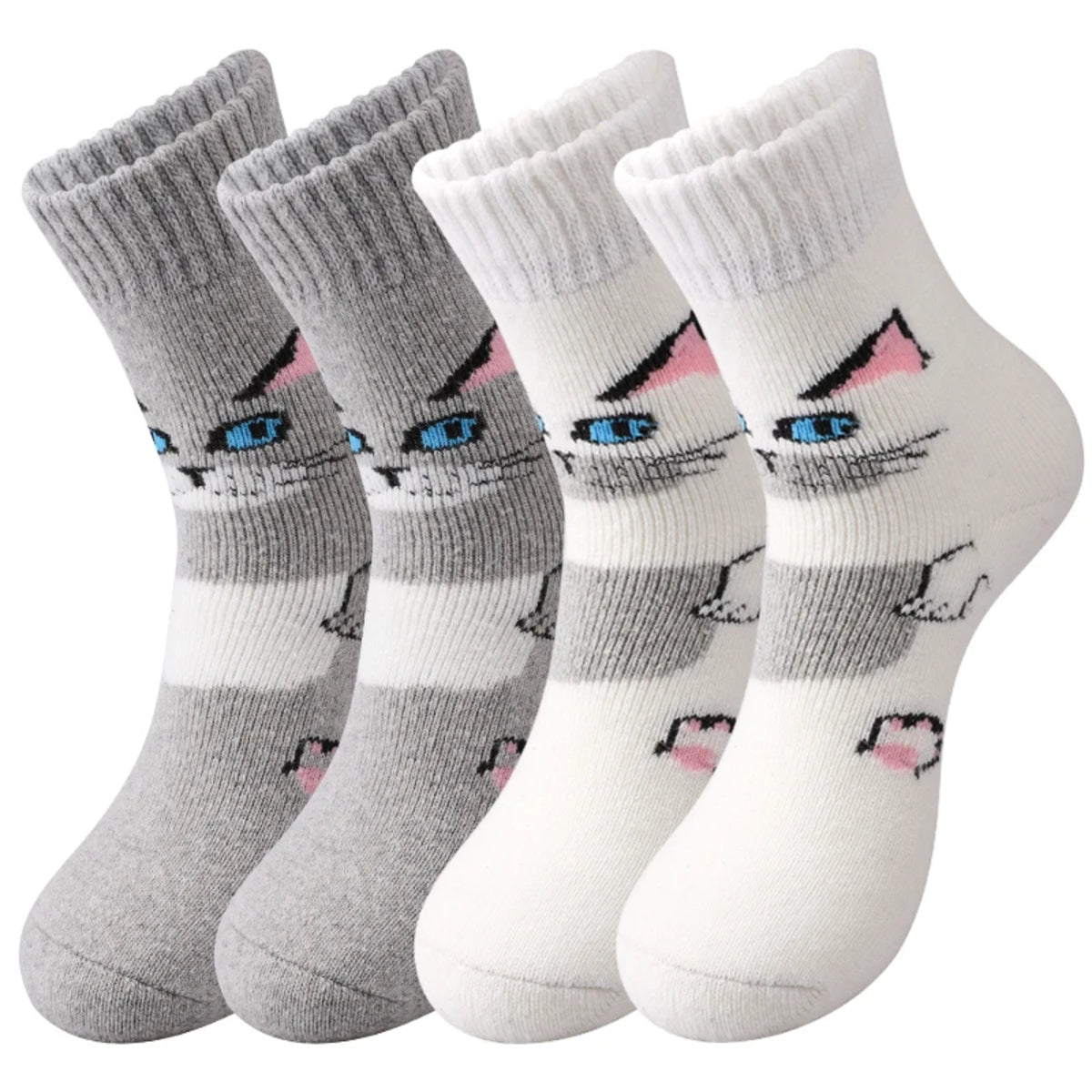 Women’s 4 Pairs Crew Socks – Bear and Heart Print Plush Knit Winter Comfort